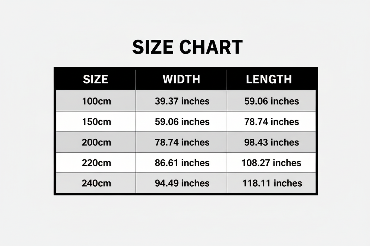 Black and White Size Chart