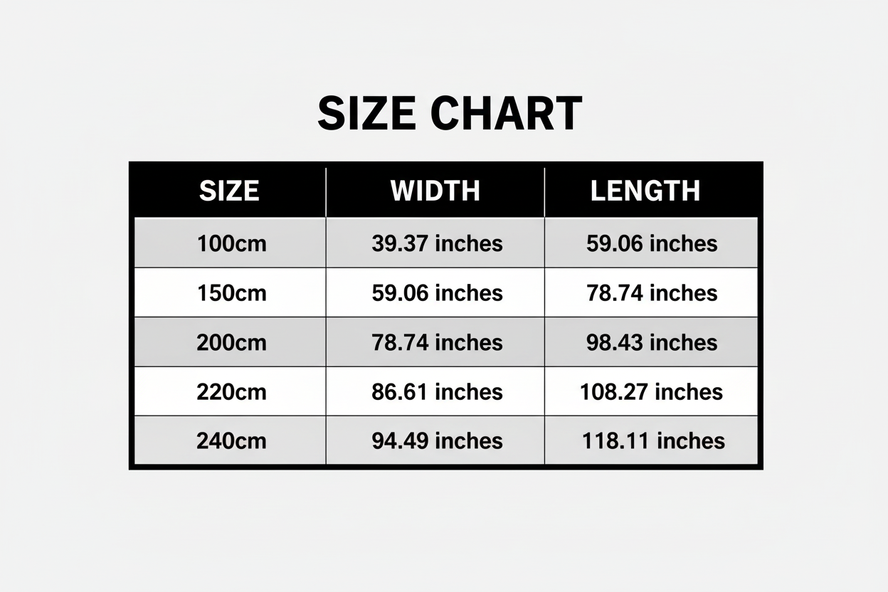 Black and White Size Chart