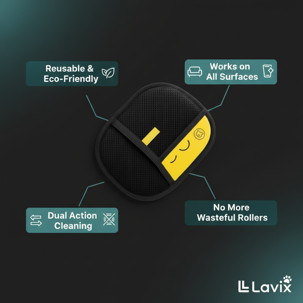 Pet hair removal mitt on dark background